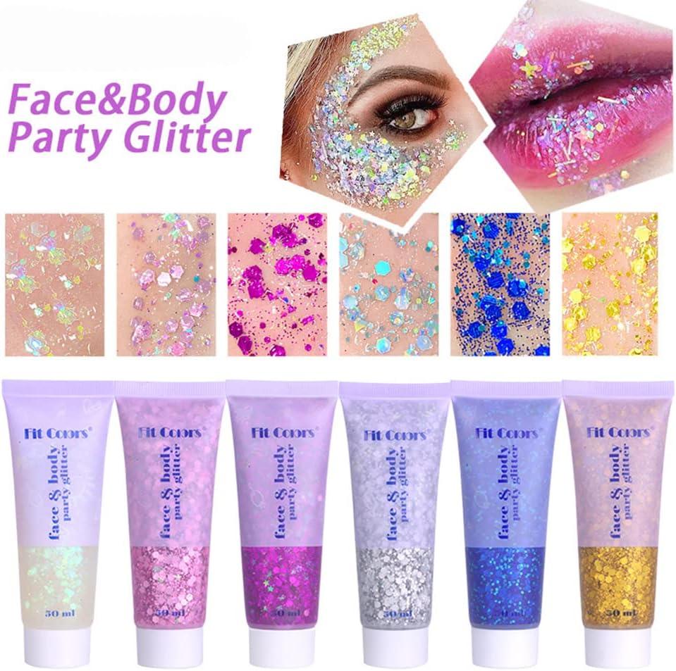 Yeweian White Face Body Glitter Gel Liquid Holographic Chunky