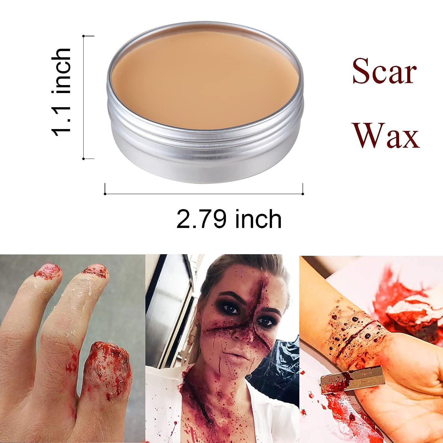Yeweian Fake Blood Scar Wax SFX Makeup Kit Fake Wound Modeling Scar Wax for  Halloween Stage Monster Zombie Vampire Special Effects Makeup with  Coagulated Blood Gel Spatula Stipple Sponge 50g(1.76Oz)