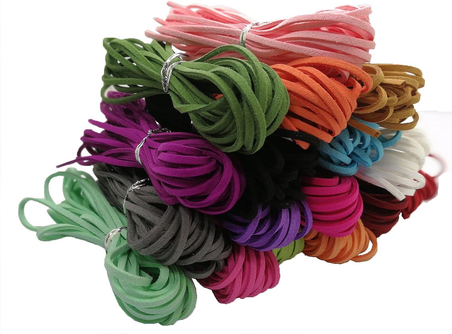 100 Yards 20 Bundles 2.6mm Suede Leather Cords Leather Lace Flat Faux Suede  Cord String Thread Velvet Cord for Necklace, Bracelet, Beading and DIY  Crafts (Color-2) #205