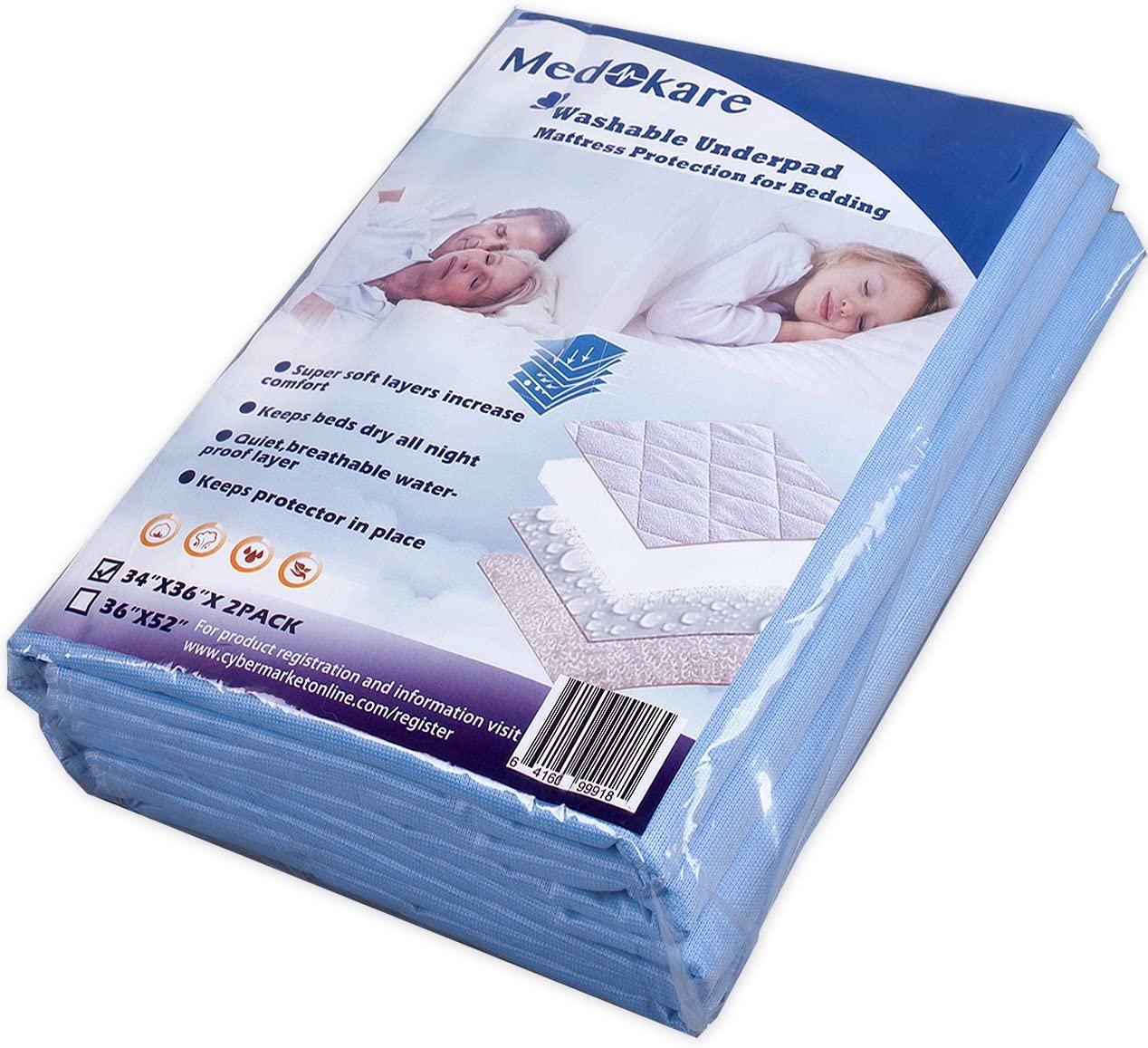 Medokare Bed Pads for Seniors, Adults and Kids – 3 Pack, 36in X 52in,  Washable, Water-Resistant, and Reusable - Bedwetting & Incontinence Pads