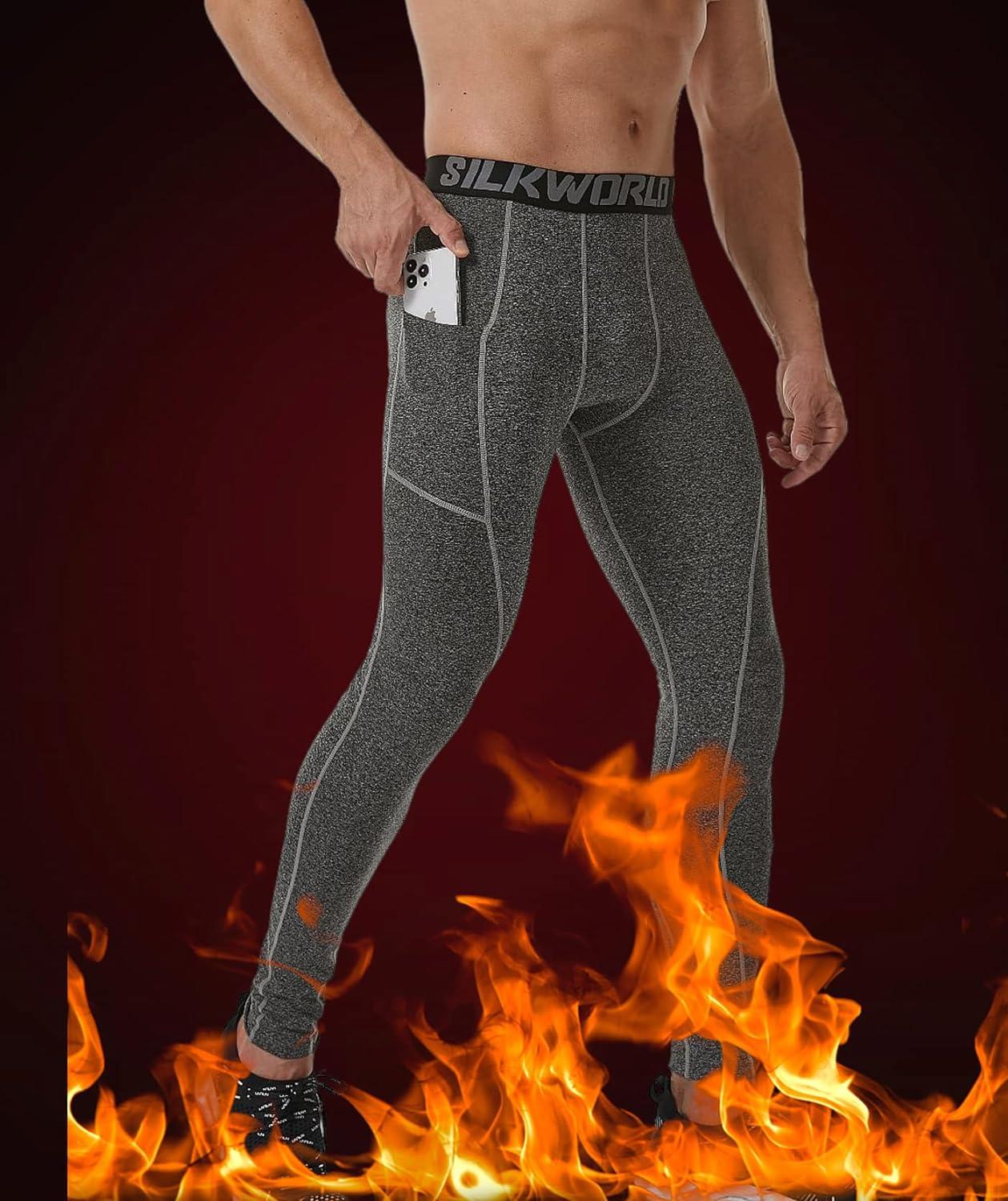SILKWORLD Men's 1 3 Pack Compression Pants Pockets Cool Dry Gym