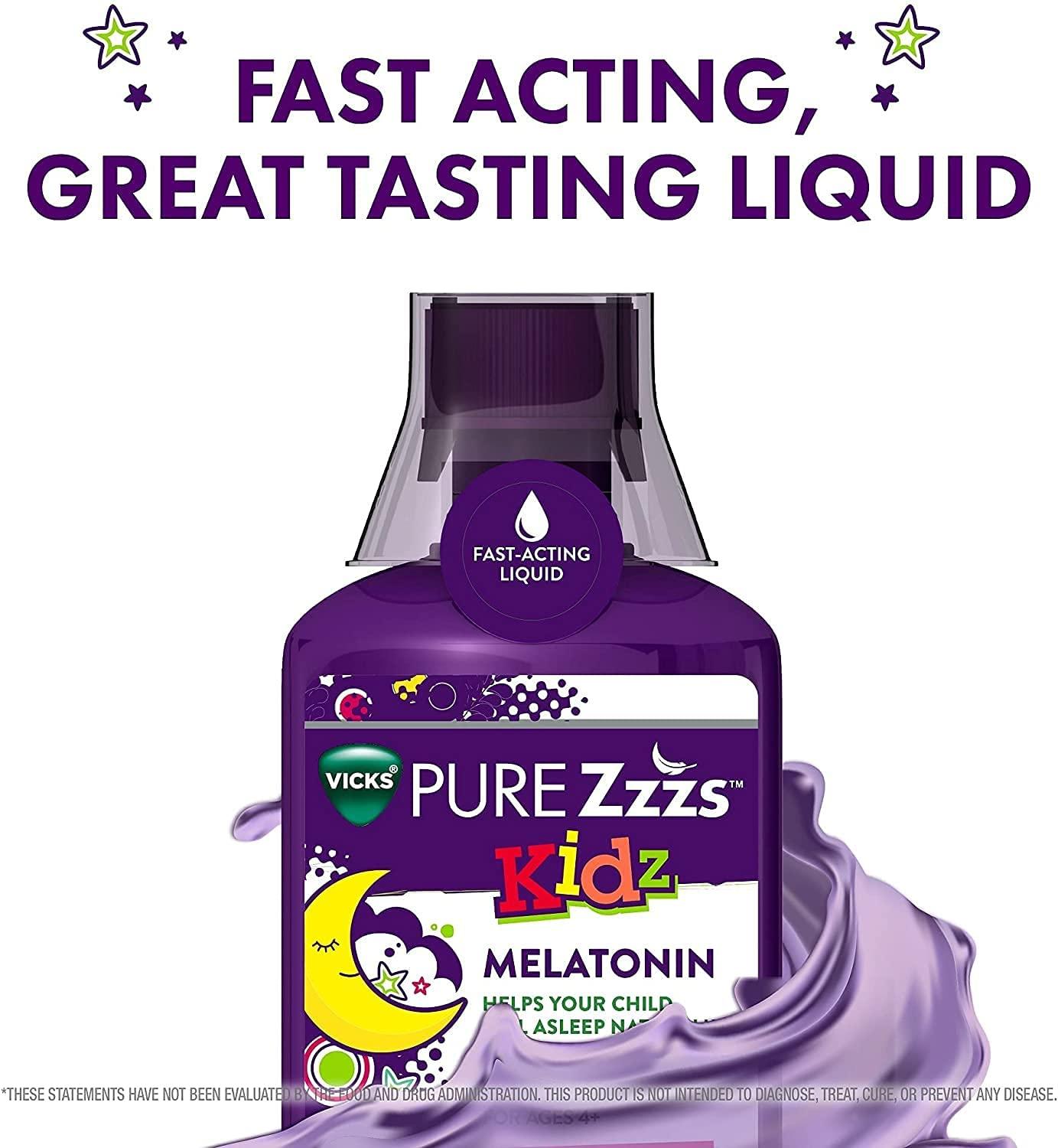 Vicks Pure Zzzs Kidz Liquid Melatonin Sleep Aid for Kids 1mg per