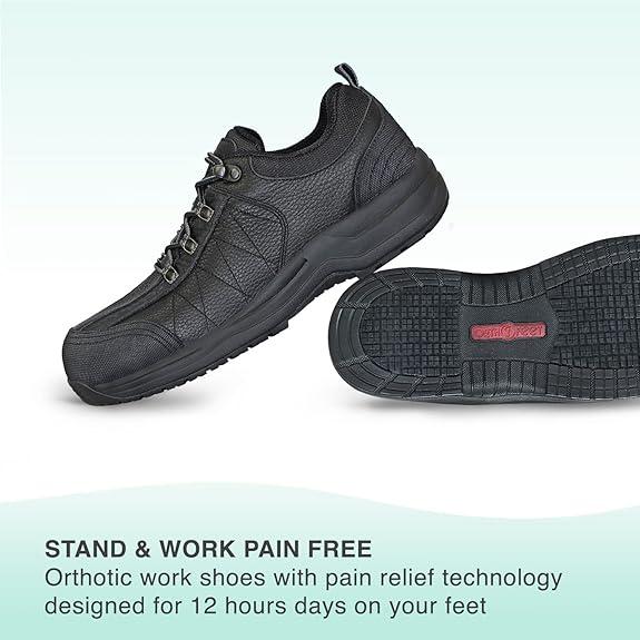 Orthofeet Men's Orthopedic Leather Dolomite Work Shoes Black 8 Wide