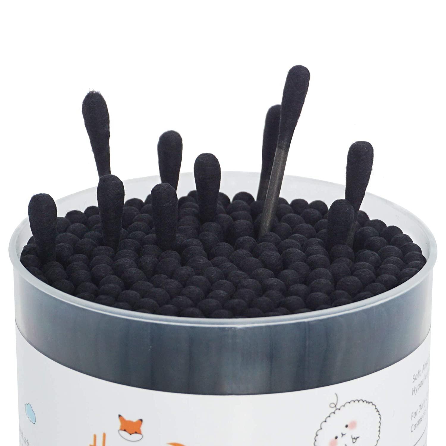 HOMEFOX Black Cotton Swabs 200 Count Organic DoubleSided Charcoal