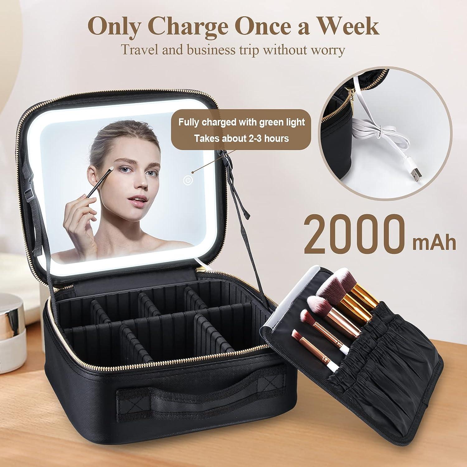 Makeup Bag with Light Up Mirror, Adjustable Dividers Makeup Bag with  Mirror, Waterproof Travel Makeup Bag with Lighted Mirror, Detachable Mirror  Make