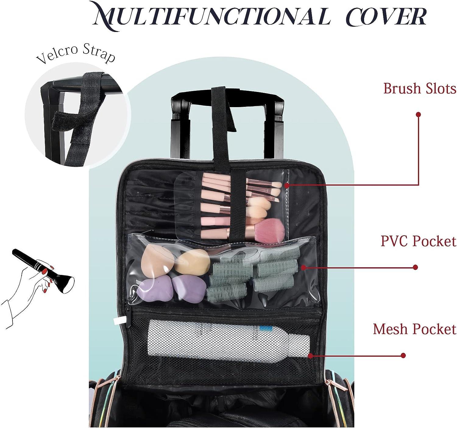 Rolling Makeup Train Case, Stagiant Professional Makeup Case, Travel  Cosmetic Organizer Make Up Storage Barber Bag for Makeup Artist,  Hairstylist, with 5 Toiletry Bags, Black