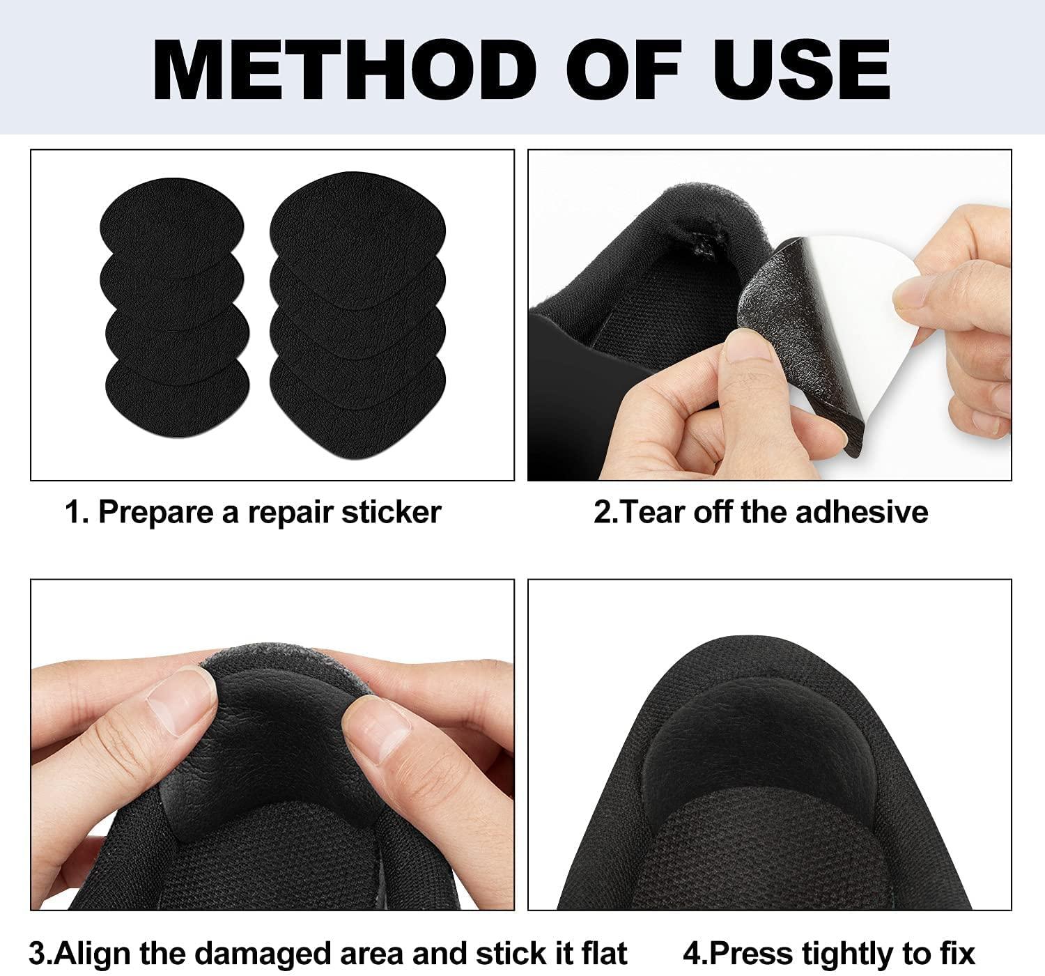 Shoe Heel Repair, 4 Pairs Self-Adhesive Inside Shoe Patches for Holes, Shoe Hole Repair Patch Kit for Sneaker, Leather Shoes, High Heels