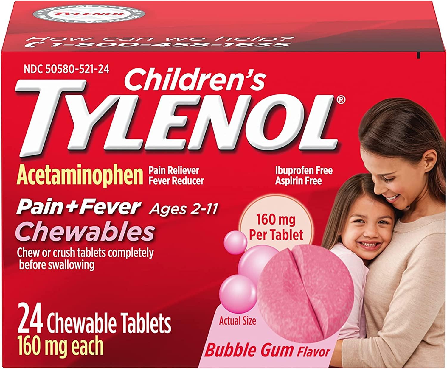 Tylenol Children's Chewables Acetaminophen Bubble Gum Flavor 24ct