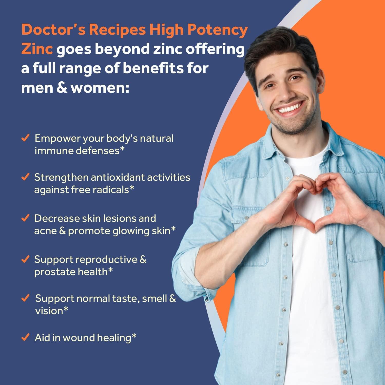 Doctor's Recipes Chelated Zinc 50 mg Zinc Picolinate & Gluconate for Immune Support Superior