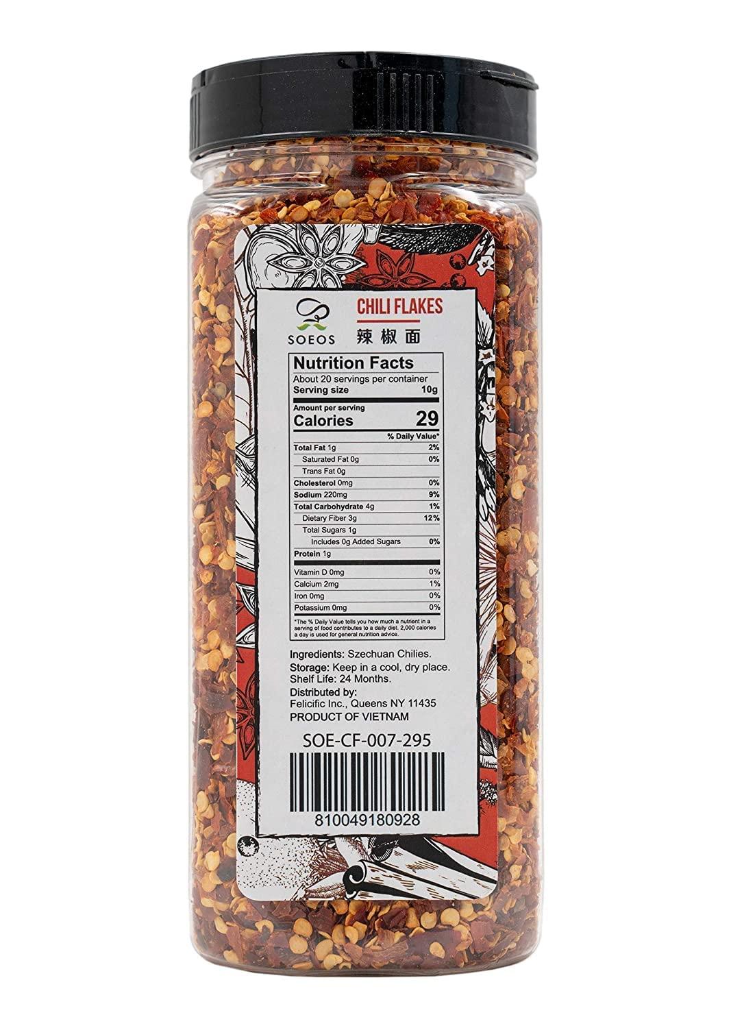 Soeos Chili Flakes 7oz (198g), NonGMO, All Natural, Premium Sichuan