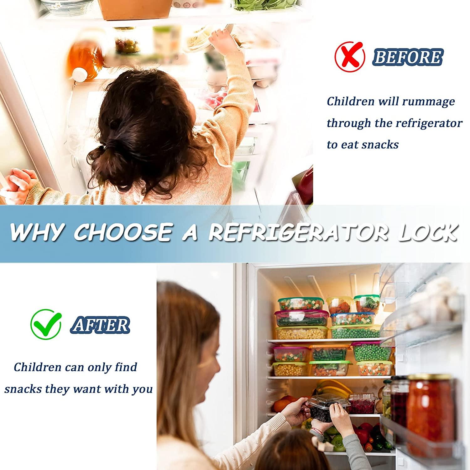 2 Pcs Refrigerator Lock, Fridge Locks for Kids, Cabinet Locks with Keys,  Mini Fridge Locks for Kids, Used in Refrigerator Door, Cabinets, Drawers,  Toilet Seat(2 Pack) (Black-2 Pack) Black--2 Pack