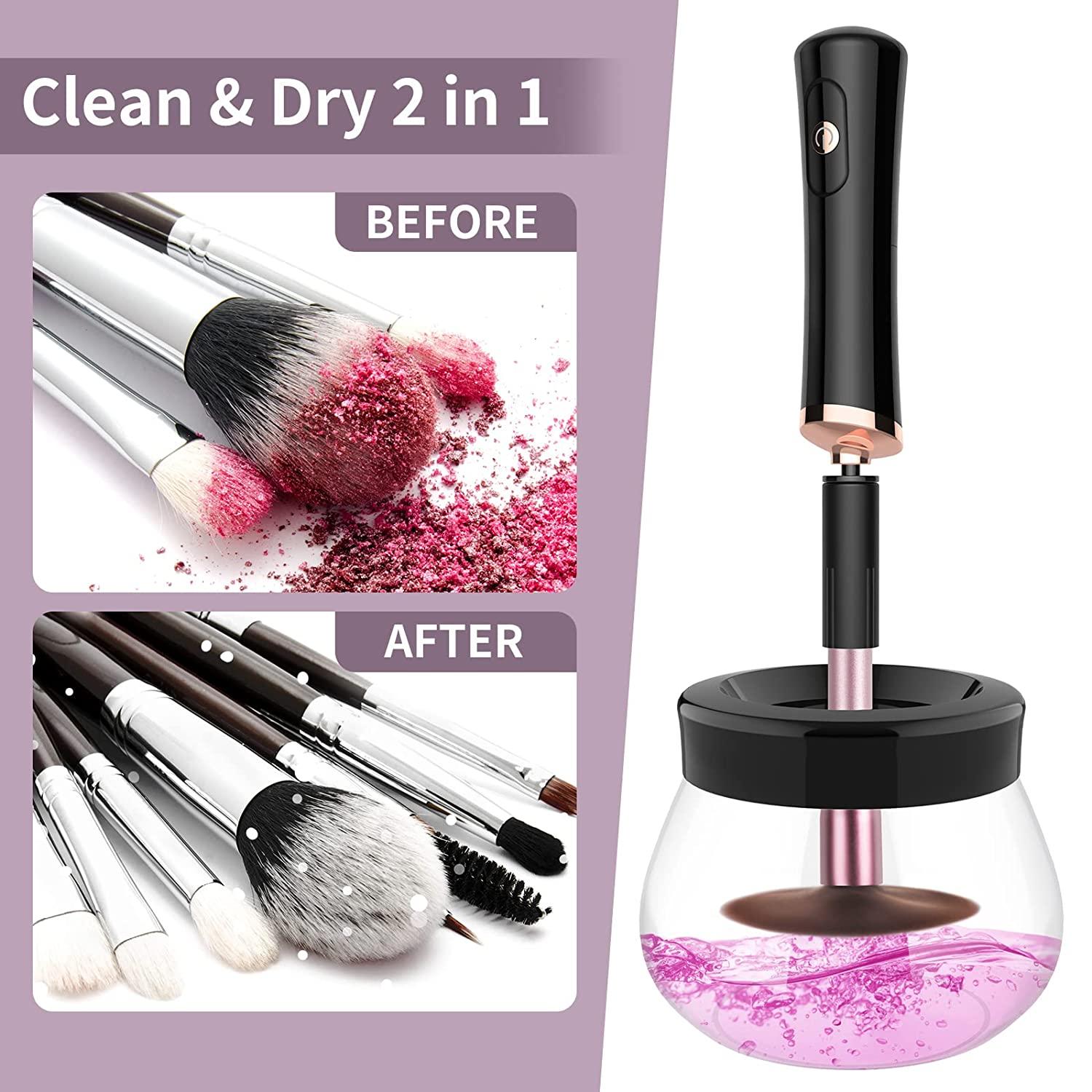 Fesmey Makeup Brush Automatic Cleaner Machine,Super-Fast Electric Brush  Cleaner Spinner Dryer with 8 Size Collars,Automatic Brush Cleaner Spinner Makeup  Brush Tools (Black)