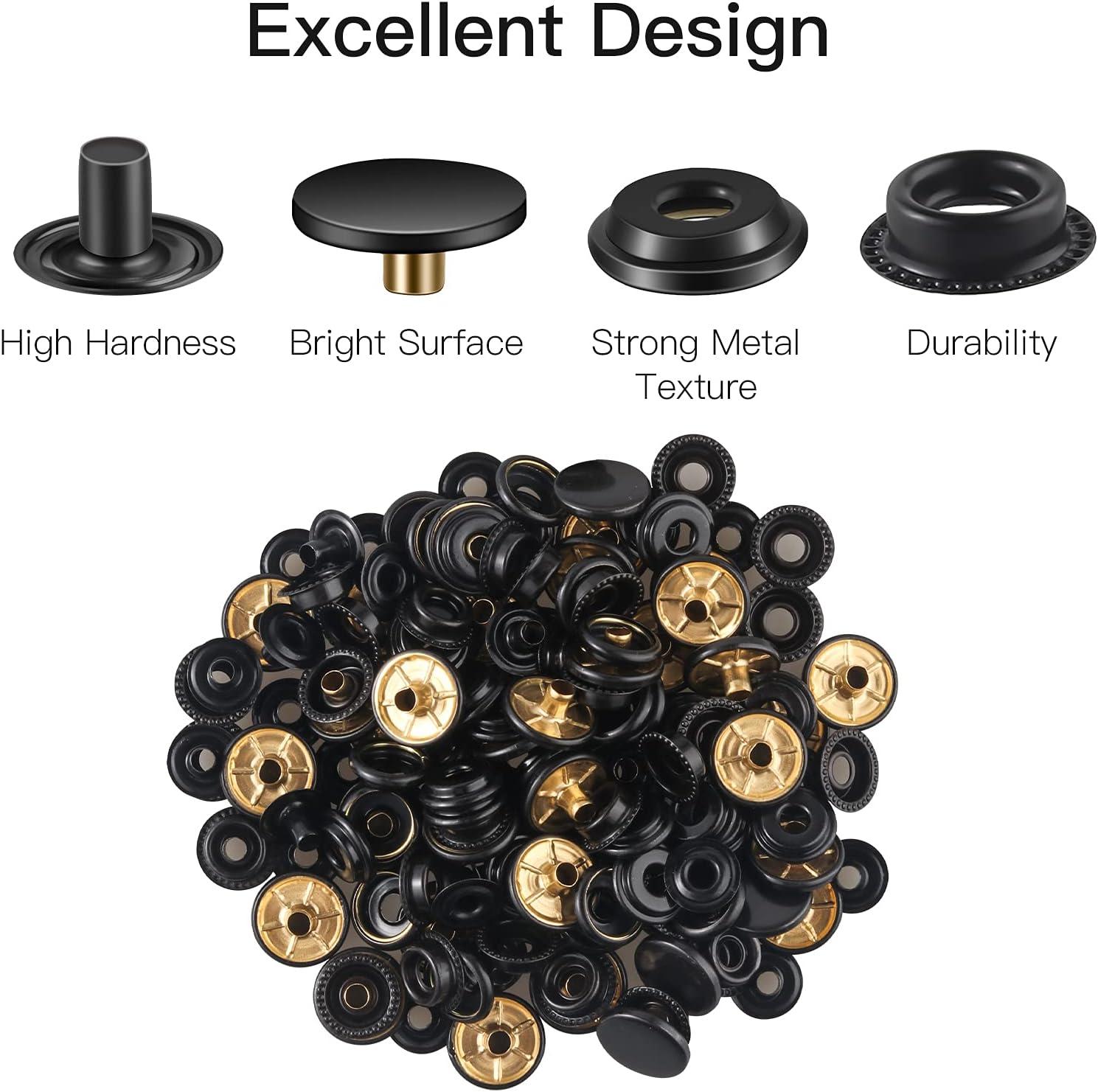 72 Pieces (18Sets) Snap Fastener Kit Tool 15MM Snap Button kit Snaps for  Leather Leather Snaps and Fasteners Kit for High-Grade Metal Material Snaps  for Bag Jeans Clothes Fabric (Black)