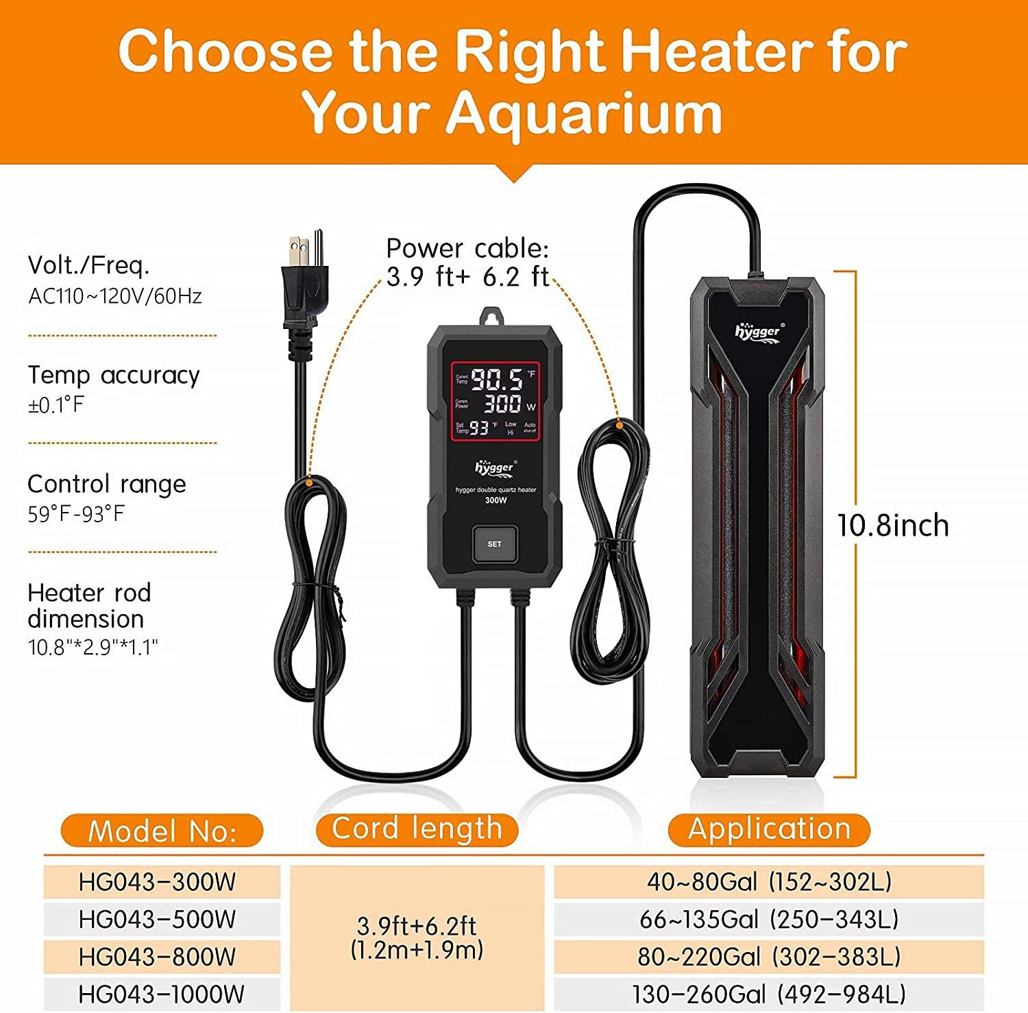 Hygger 1000W Aquarium Heater with Digital LED Controller for 130260