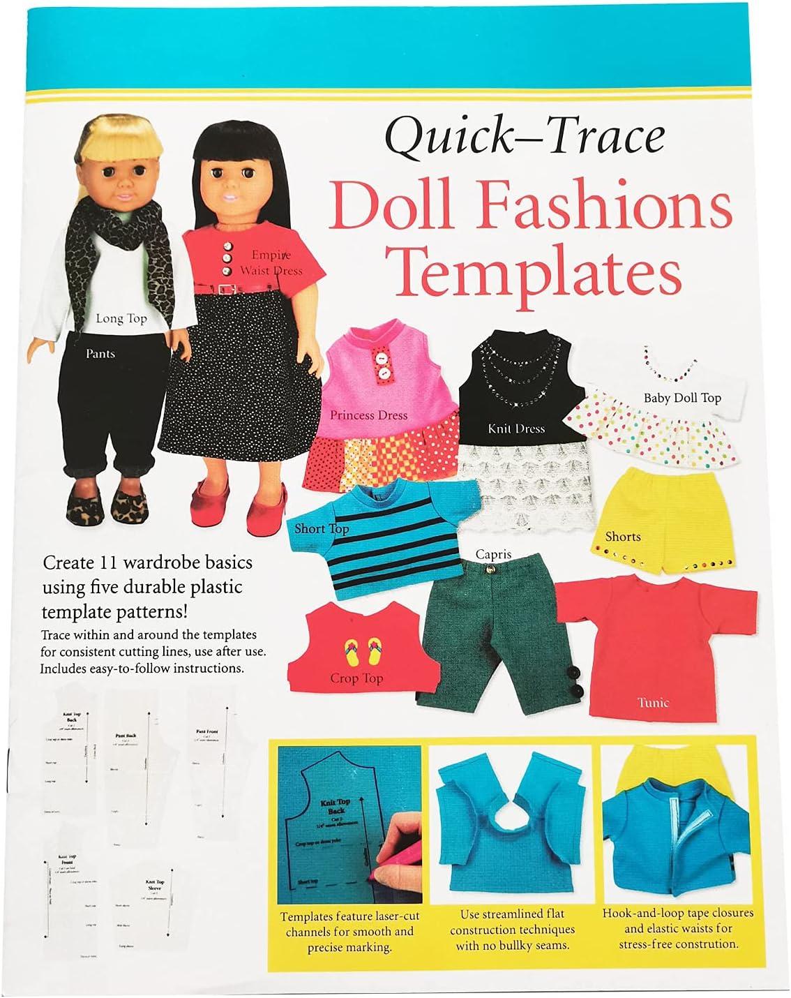 YICBOR Quilting Rulers and Templates, Quick-Trace Doll Fashions Templates  Wardrobe Basic Using Five Durable Plastic Template Patterns(1Set5pcs)