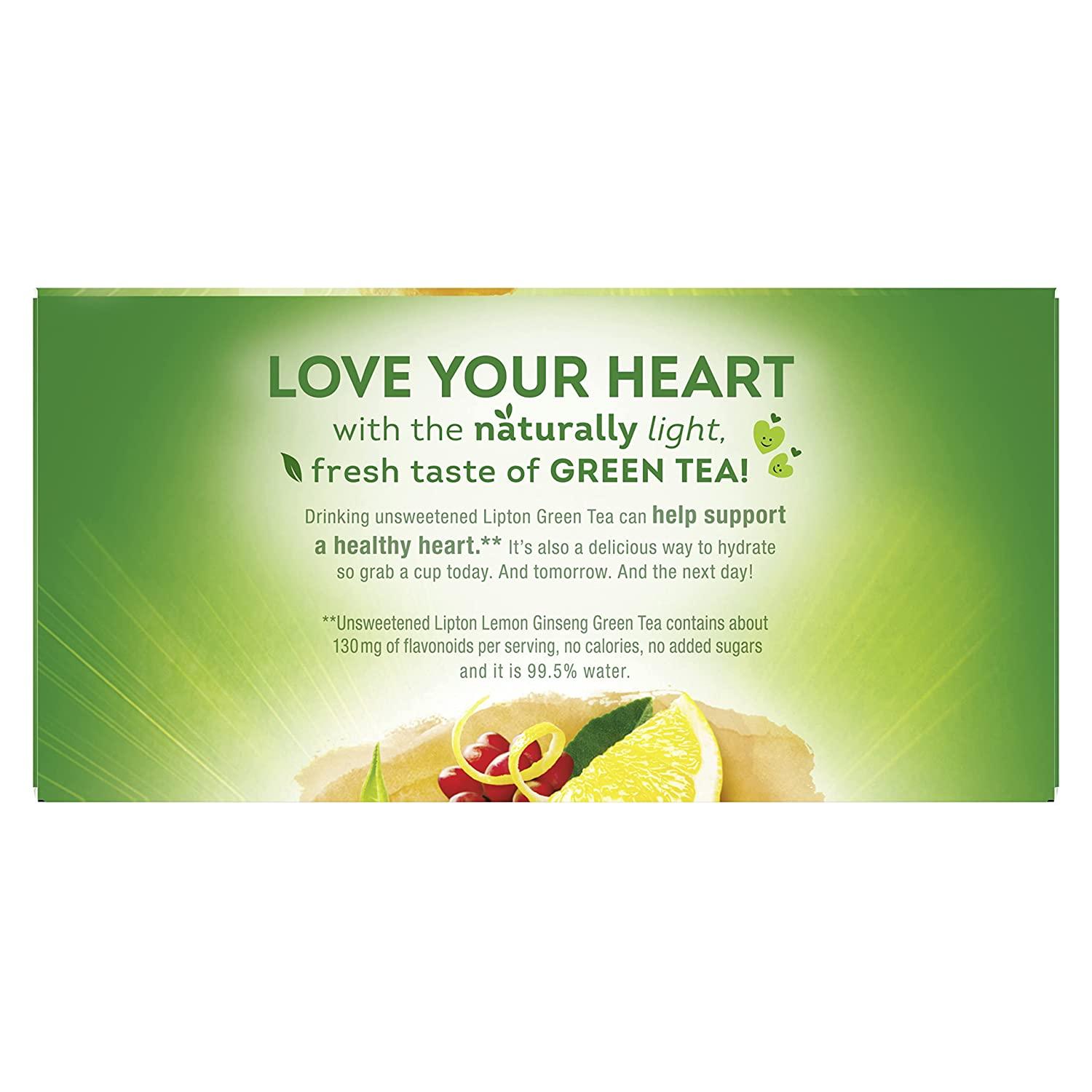 Lipton Lemon Ginseng Green Tea Bags 1.13oz 20 Count Pack of 6 Supports a Healthy Heart