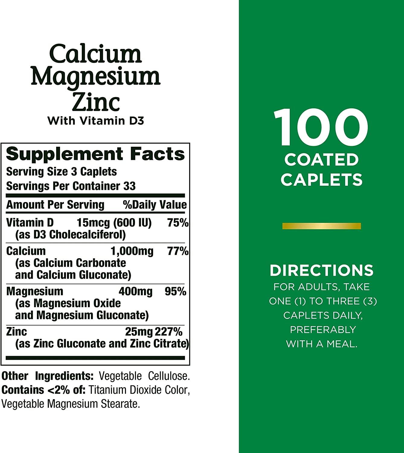 Nature's Bounty Calcium Magnesium Zinc with Vitamin D3 100 Caplets