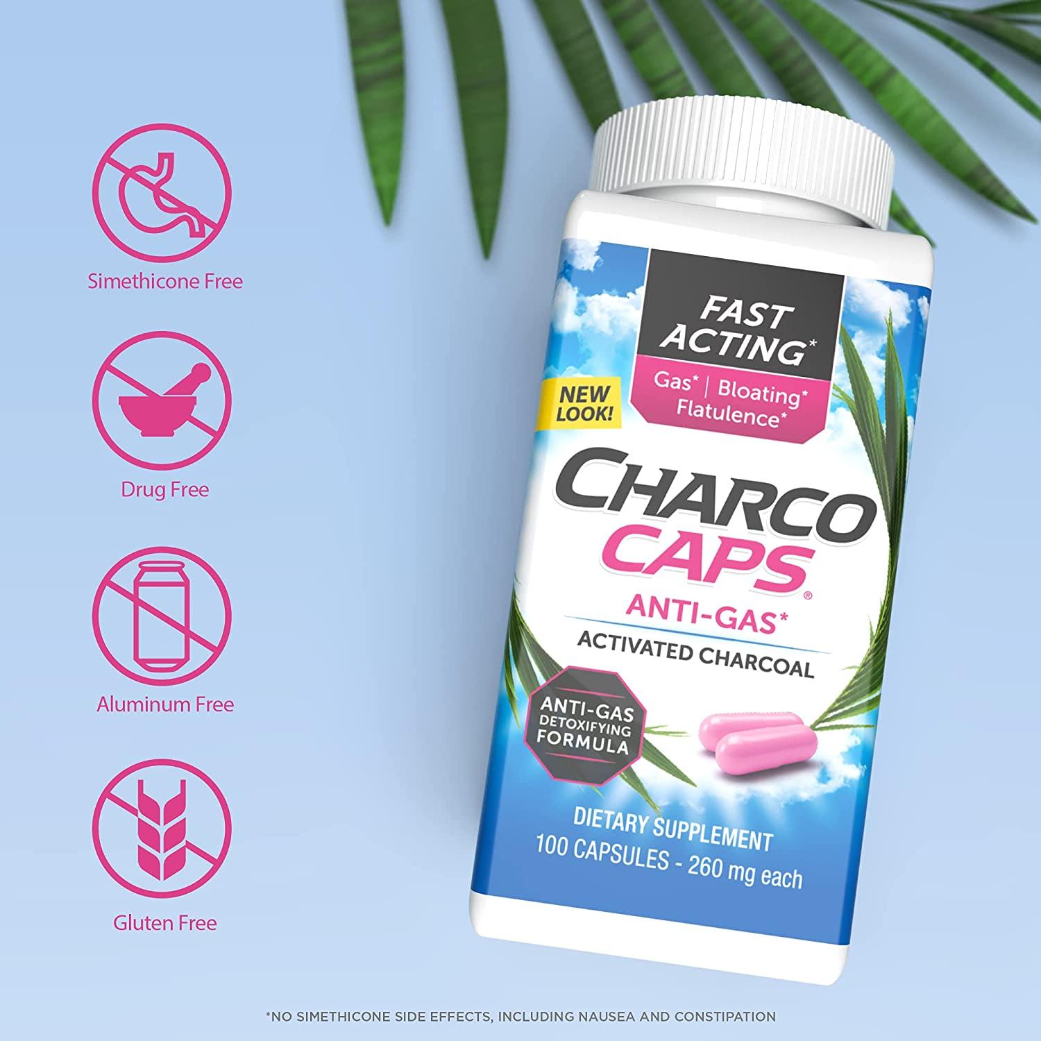 Charcocaps Fast Acting Gas Relief for Bloating & Flatulence, Drug Free