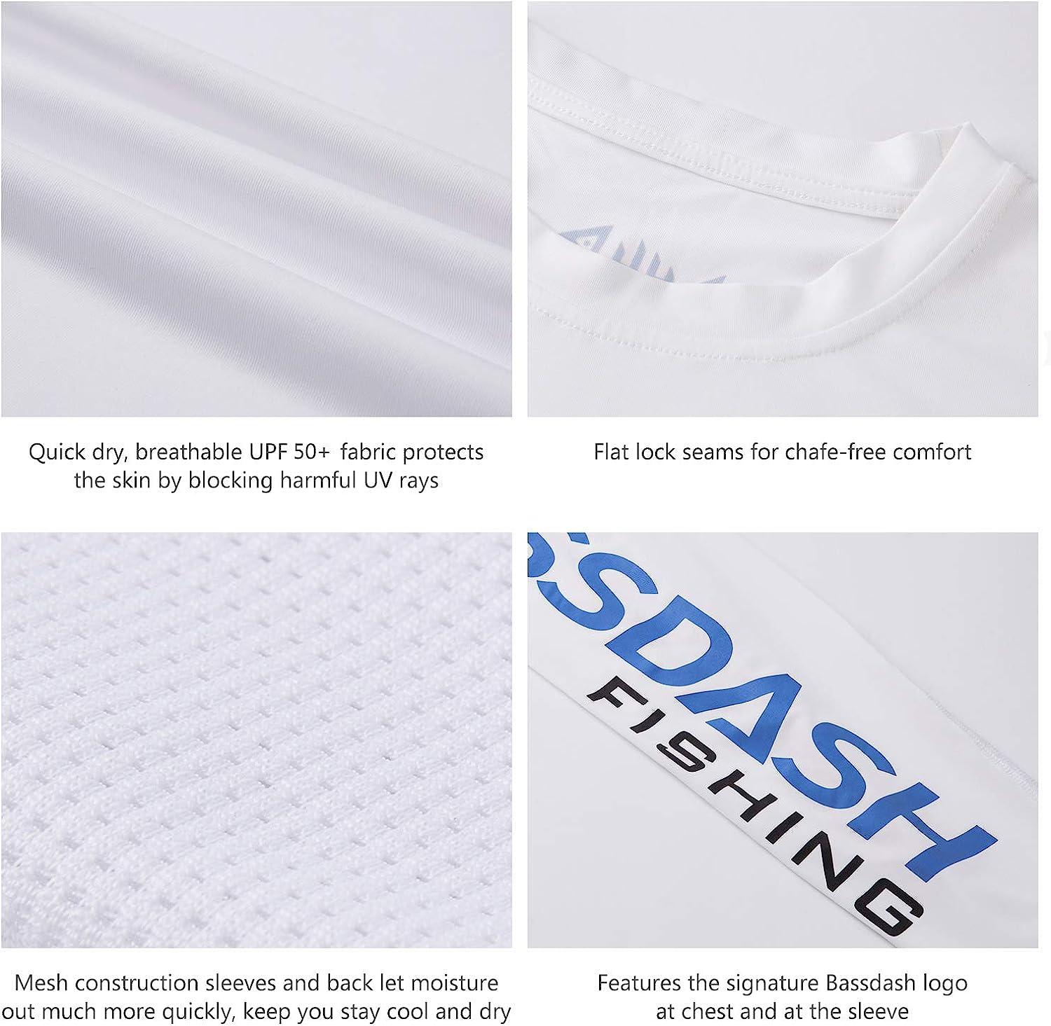 BASSDASH Fishing T Shirts for Men UV Sun Protection UPF 50+ Long Sleeve Tee  T-Shirt White/Vivid Blue Logo Large