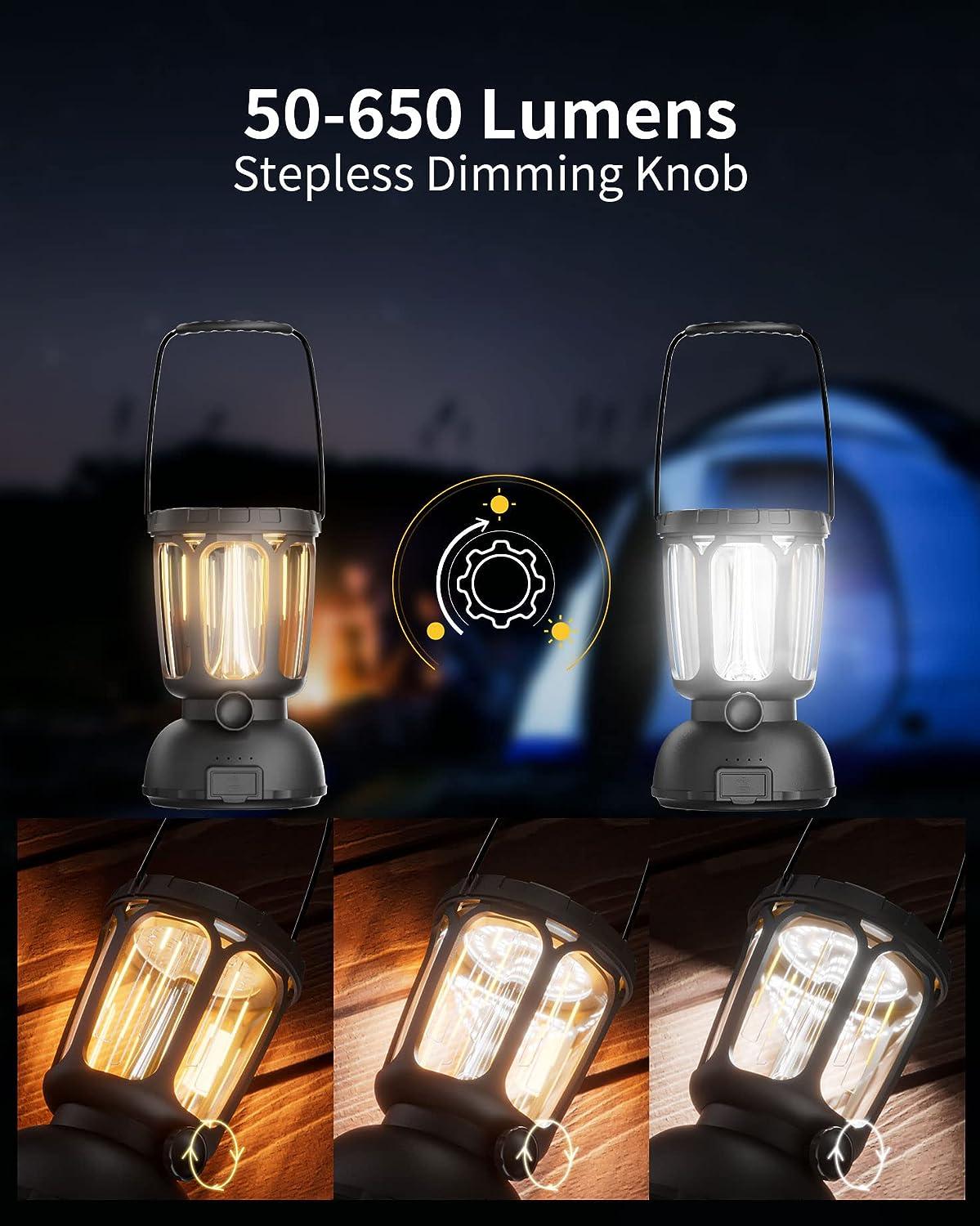 6000 LED Camping Lantern 650LM Hand Crank Solar Battery Powered
