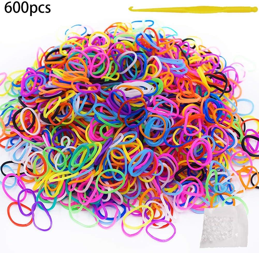 600Pcs Colorful Rubber Bands Refill + 480Pcs S Clip+ 1 Hook for