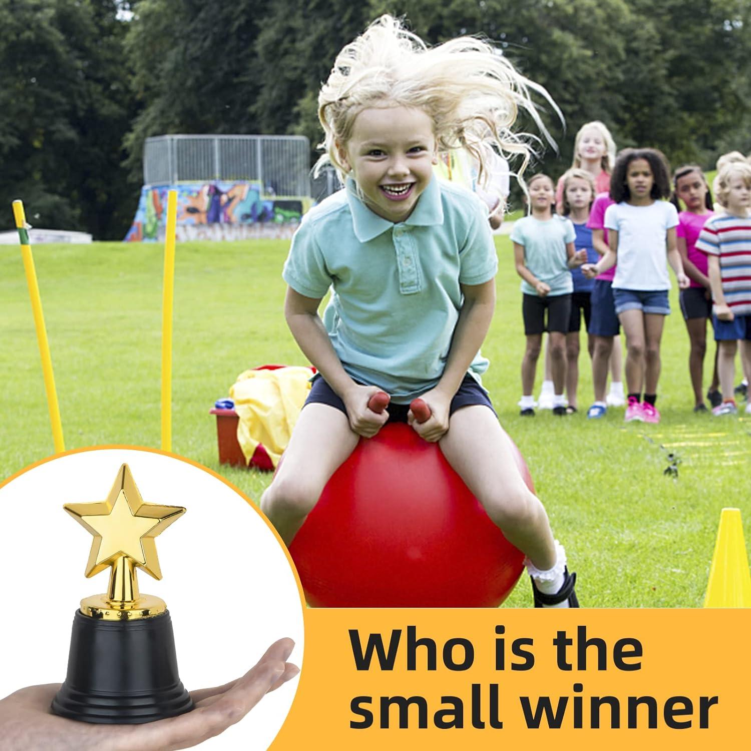 24 Pack Gold Star Trophy Awards - 4.5 Inch Plastic Trophies For Parties & Classroom Rewards