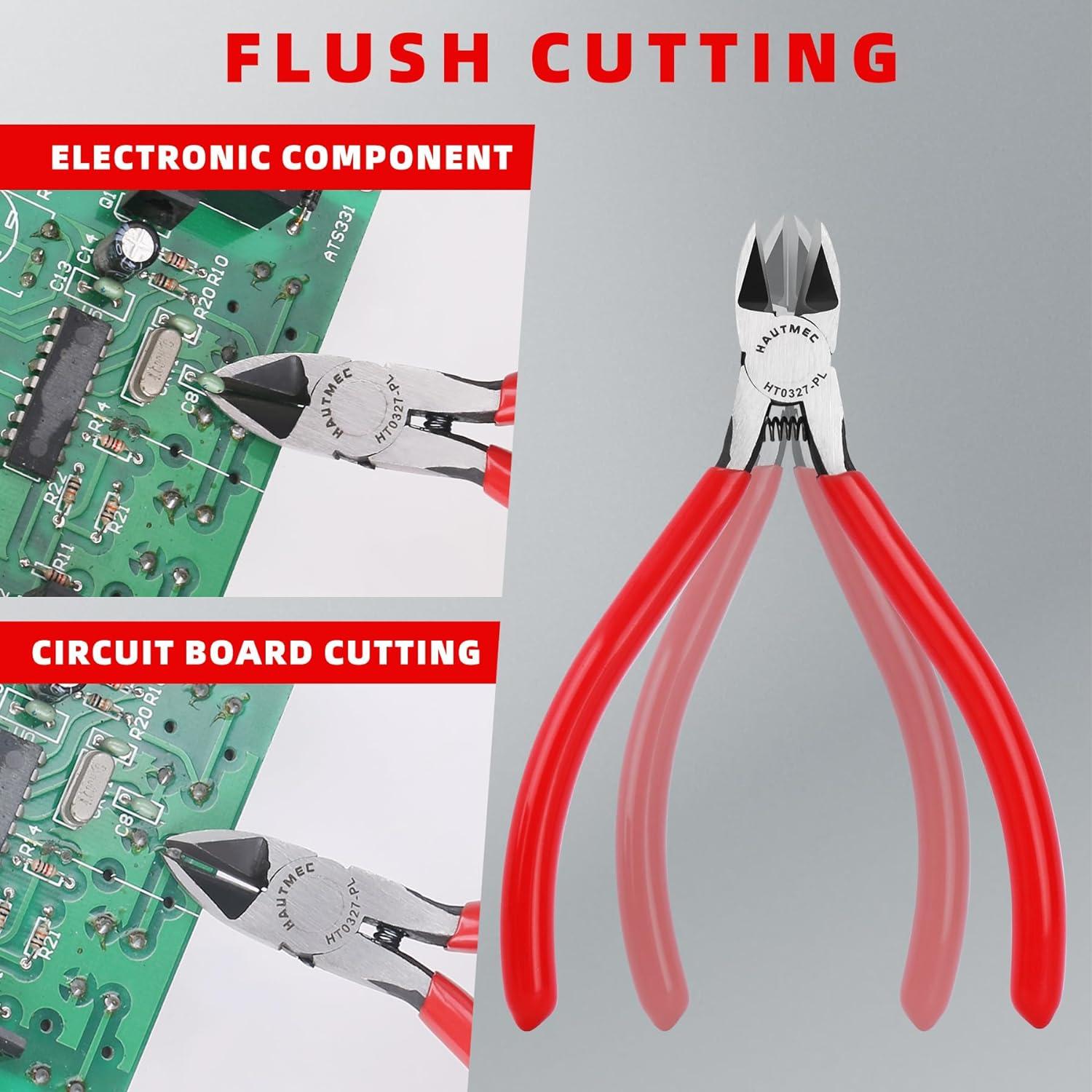 HAUTMEC 5" Precise Small Flush Cutting Of Engineer Wire Cutter Plier 10pcs With Location Pin For Fine Shearing Perfect For Circuit Board Cutting Electronic Components Ht0327 10pc