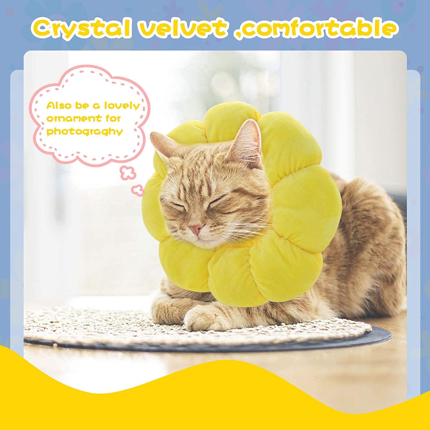 HYLYUN Cat Recovery Collar Cute Sun Flower Neck Cat Cones After Surgery, Adjustable Cat E