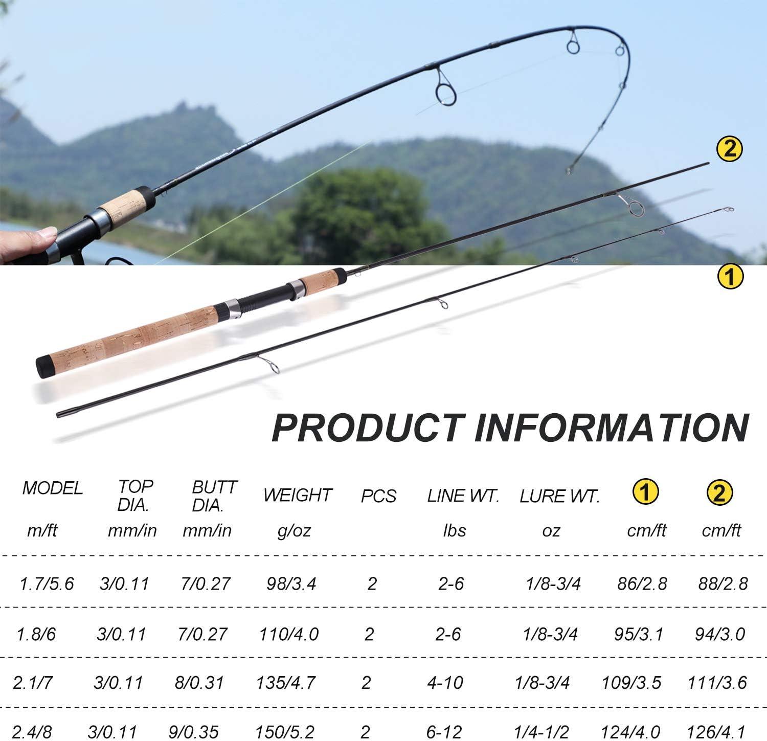 Sougayilang Fishing Rods Graphite Lightweight Ultra Light Trout Rods 2  Pieces Cork Handle Crappie Spinning Fishing Rod Spinning6'0''-UL-2pcs
