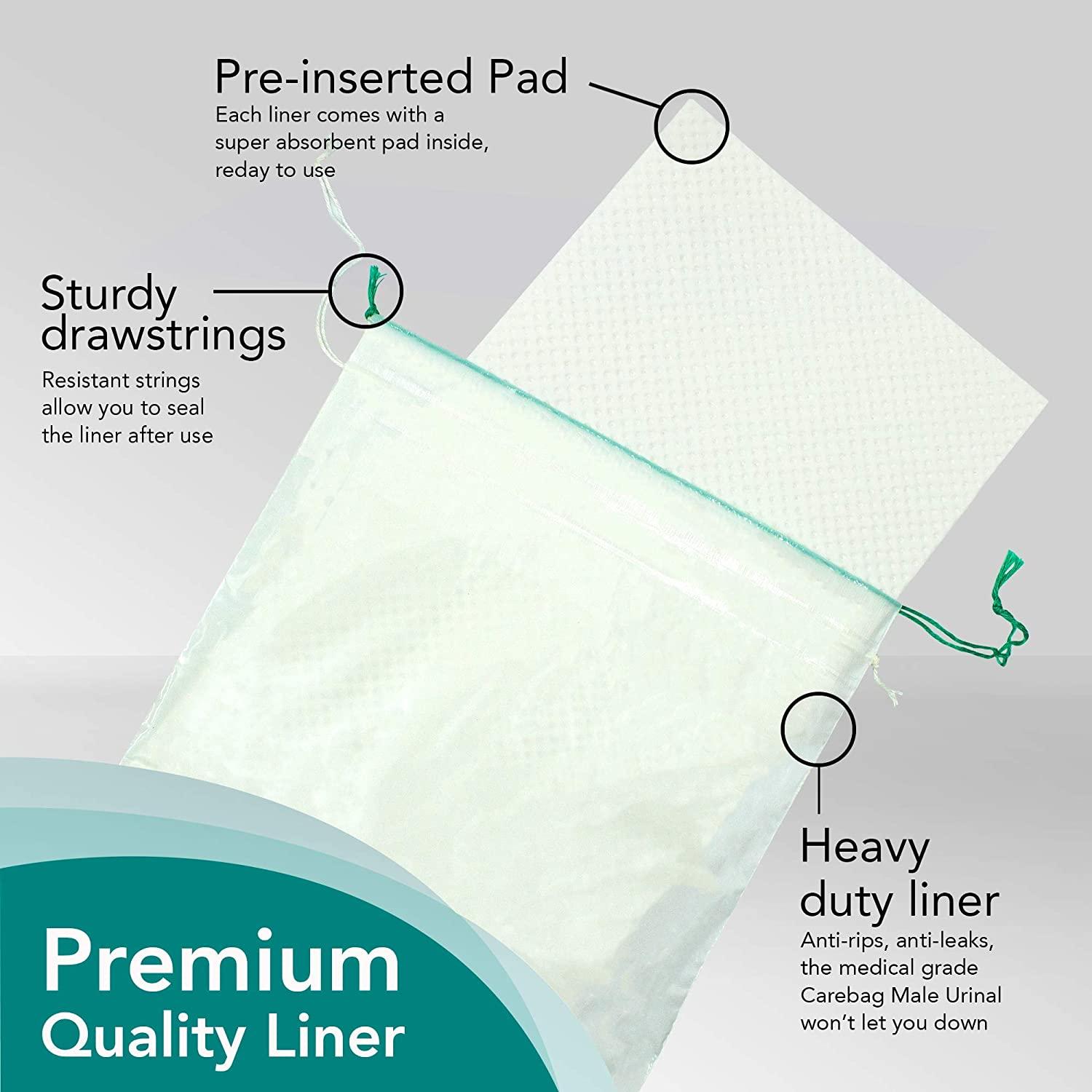 The Original Carebag Male Urinal Bag with Super Absorbent Pad 60 Count (3 Boxes of 20) Medical