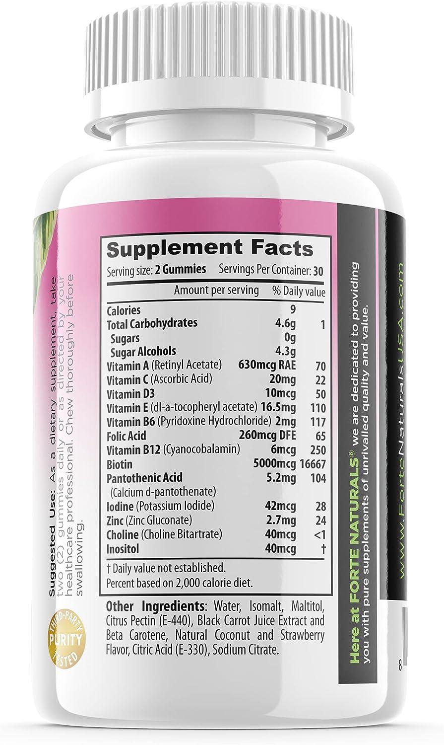 Forte Naturals Biotin Gummies 5000mcg for Hair Skin Nails Prenatal Multivitamins for Women