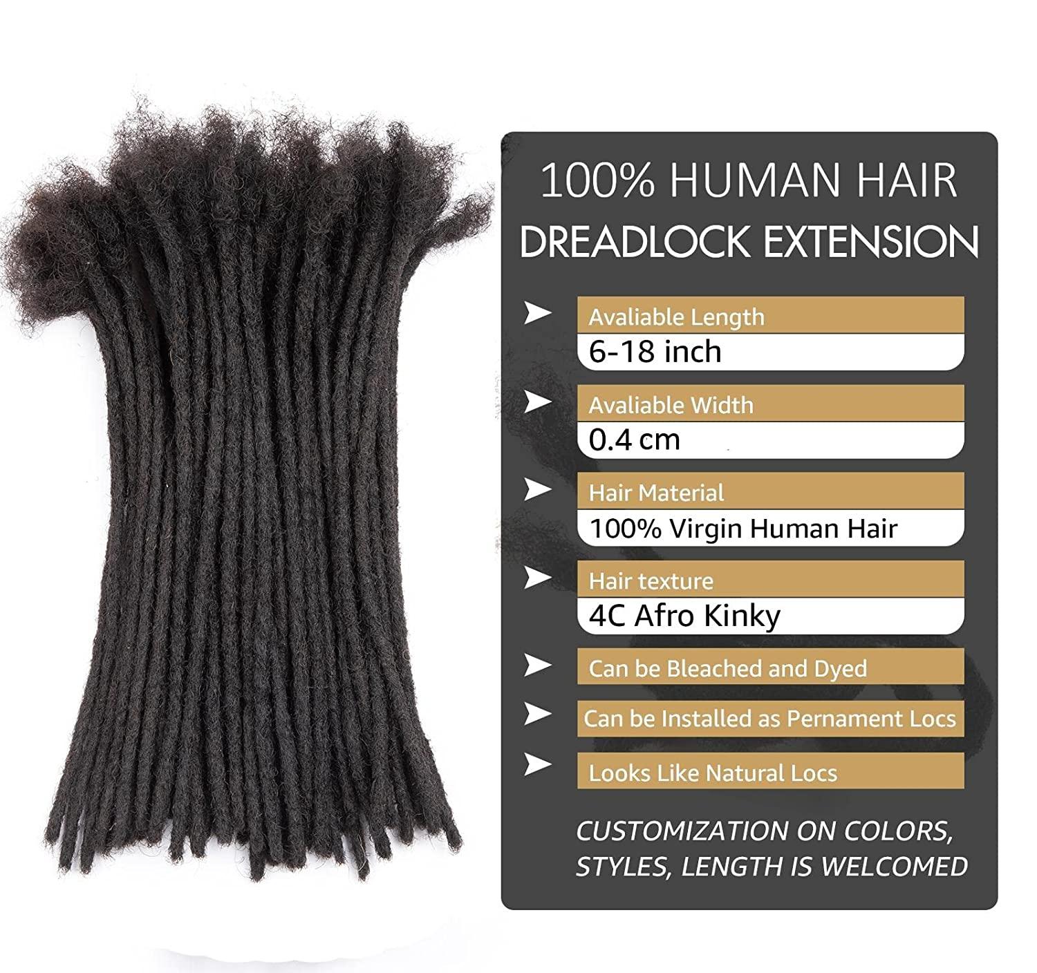 LOC Extensions Human Hair 8 inch 0.4cm Width Handmade Dreadlock Extensions for Women Men Dreads Extensions Human Hair Can Be Dyed Bleached Curled