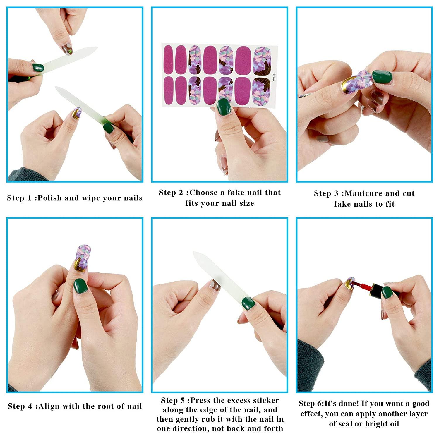 224 Pieces 16 Sheets Full Nail Wraps Nail Polish Stripes Nail Art Polish  Stickers Self-Adhesive Nail Art Decals with Nail File Manicure Kit for  Women Girls DIY Nail Art (Mixed Adornment Series)