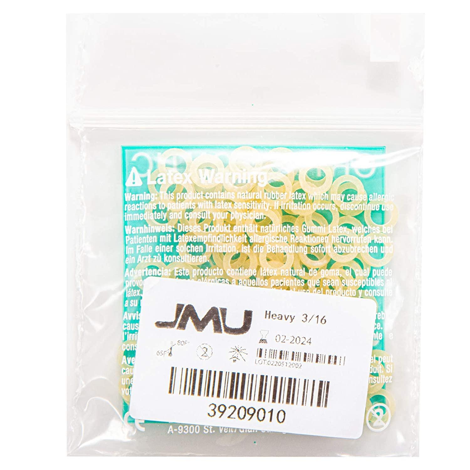 JMU Orthodontic Elastics 3/16 Heavy 6.5oz Latex Dental Rubber Bands 500 pack Made in USA