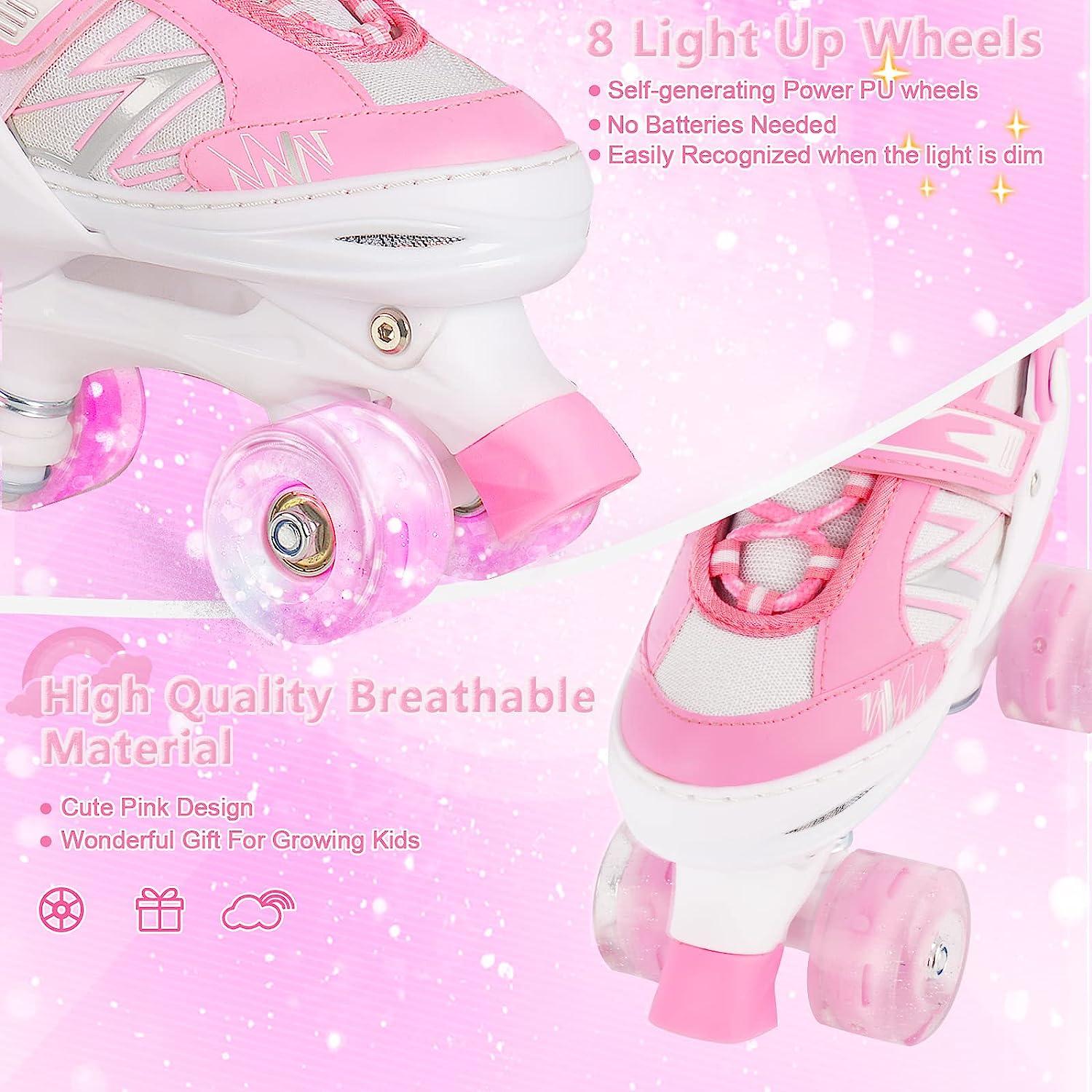 Girls Adjustable Roller Skates with Light Up Wheels - Pink XS (7C-10C ...