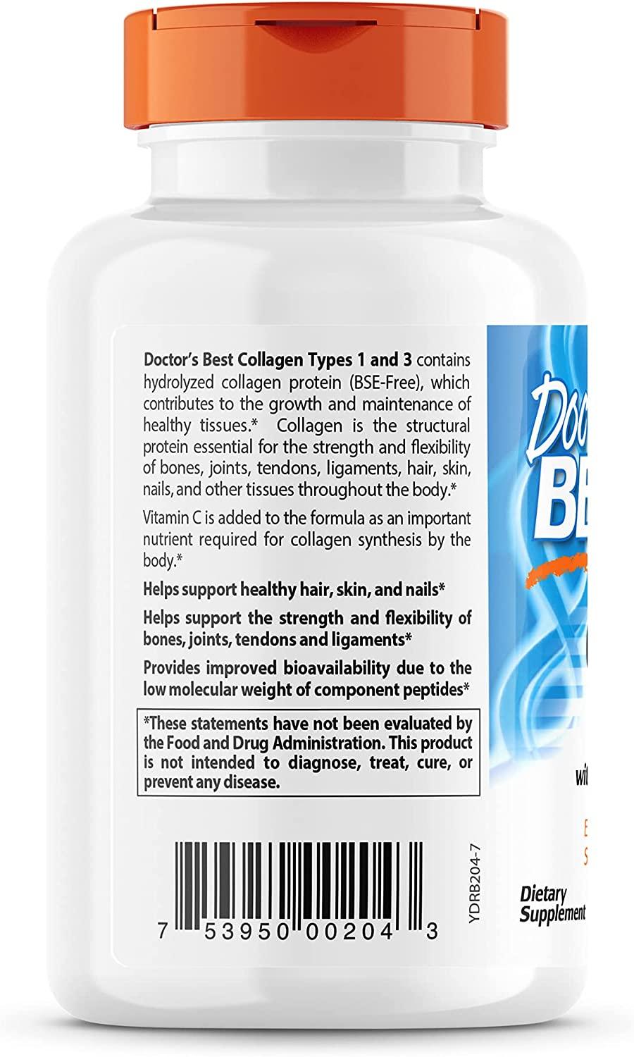 Doctor's Best Collagen Types 1 & 3 with Vitamin C â€“ 1000mg, 180 Tablets Supports Skin, Hair