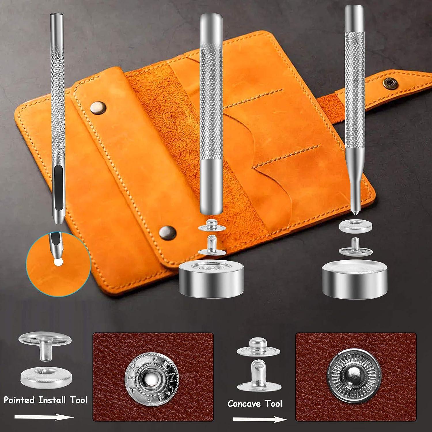 Carevas 120 Set Leather Snap Fasteners Kit 12.5mm Metal Button Snaps Press Studs with 4 Setter Tools for Clothes Jackets Wears Bracelets Bags, Size: 1