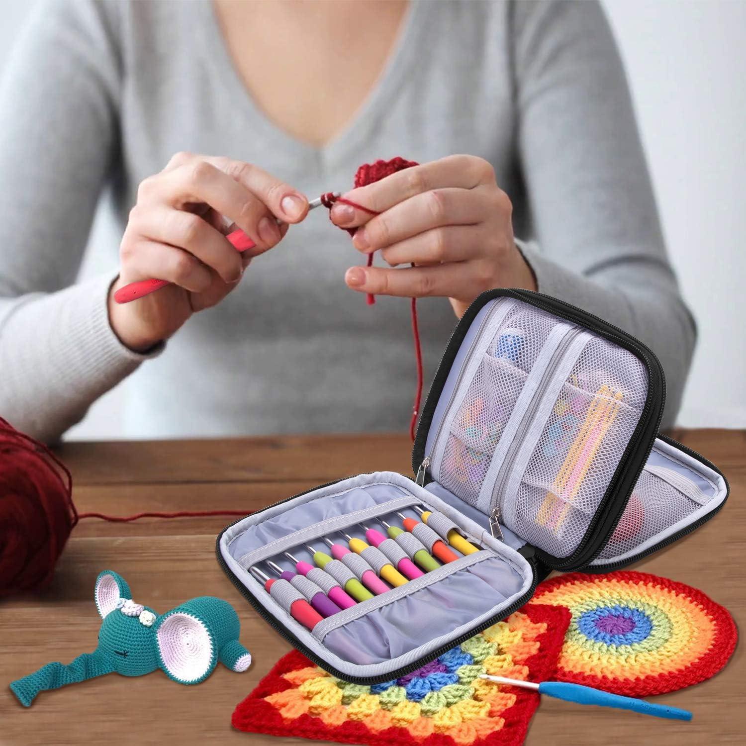 Damero Crochet Hook Case, Organizer Zipper Bag with Web Pockets