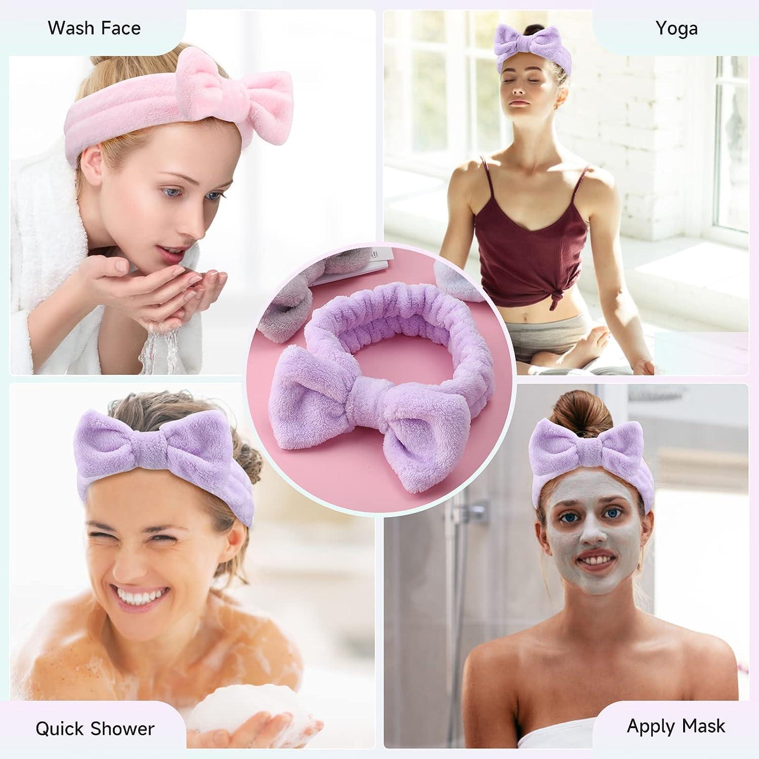 WSYUB Headband 8Pcs Bow Hair Band soft Facial Makeup Head Band for Face  Washing Shower Skin Care Fluffy Spa Headband Coral Fleece Head Wraps for  Woman Girl 8 Color Slumber Party Supplies