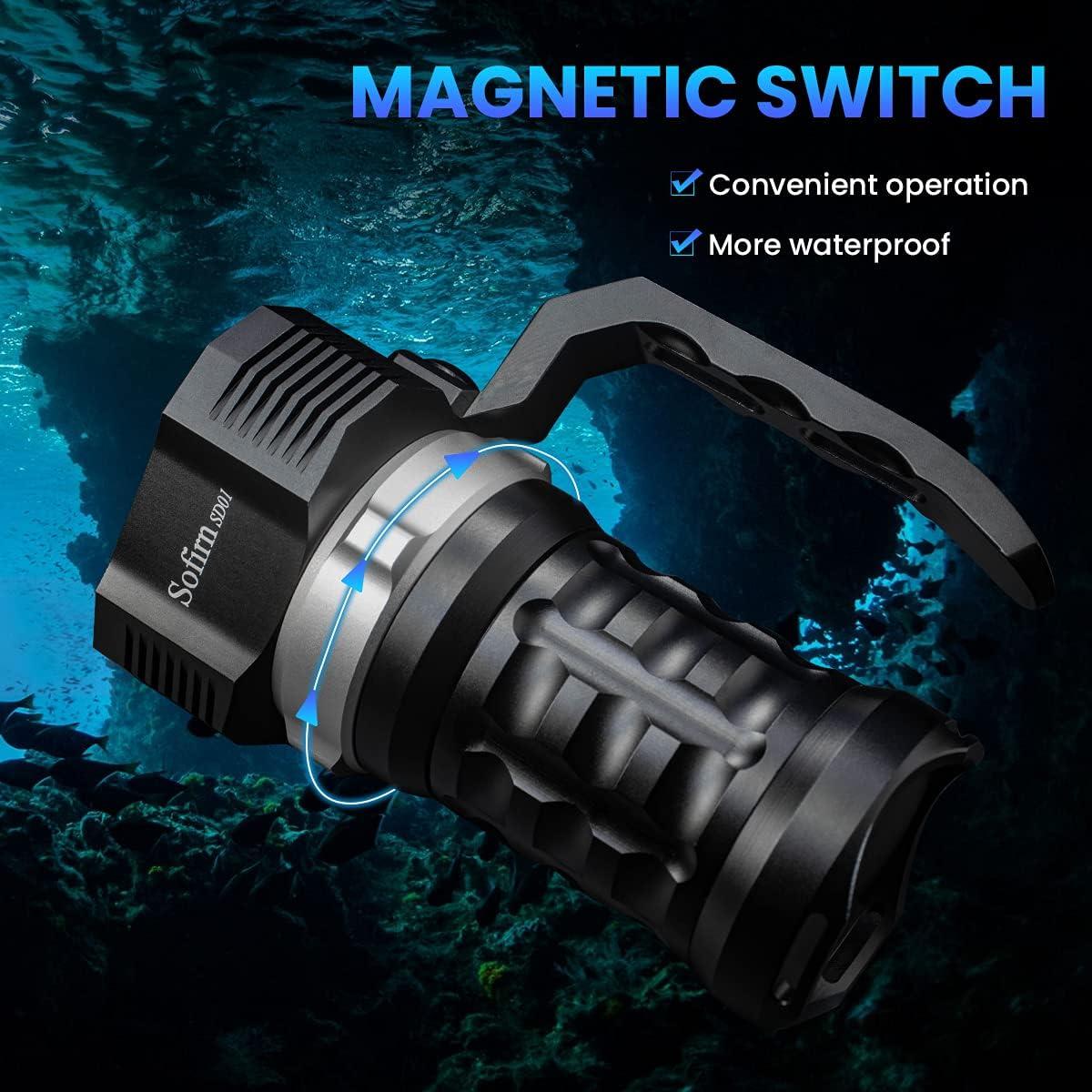 sofirn 6000 Lumen LED Scuba Diving Flashlight, Super Bright 100m Underwater  and Powerful Waterproof Torch with Magnetic Control Switch, 4 Light Modes.  (SD01) SD01-6000LM