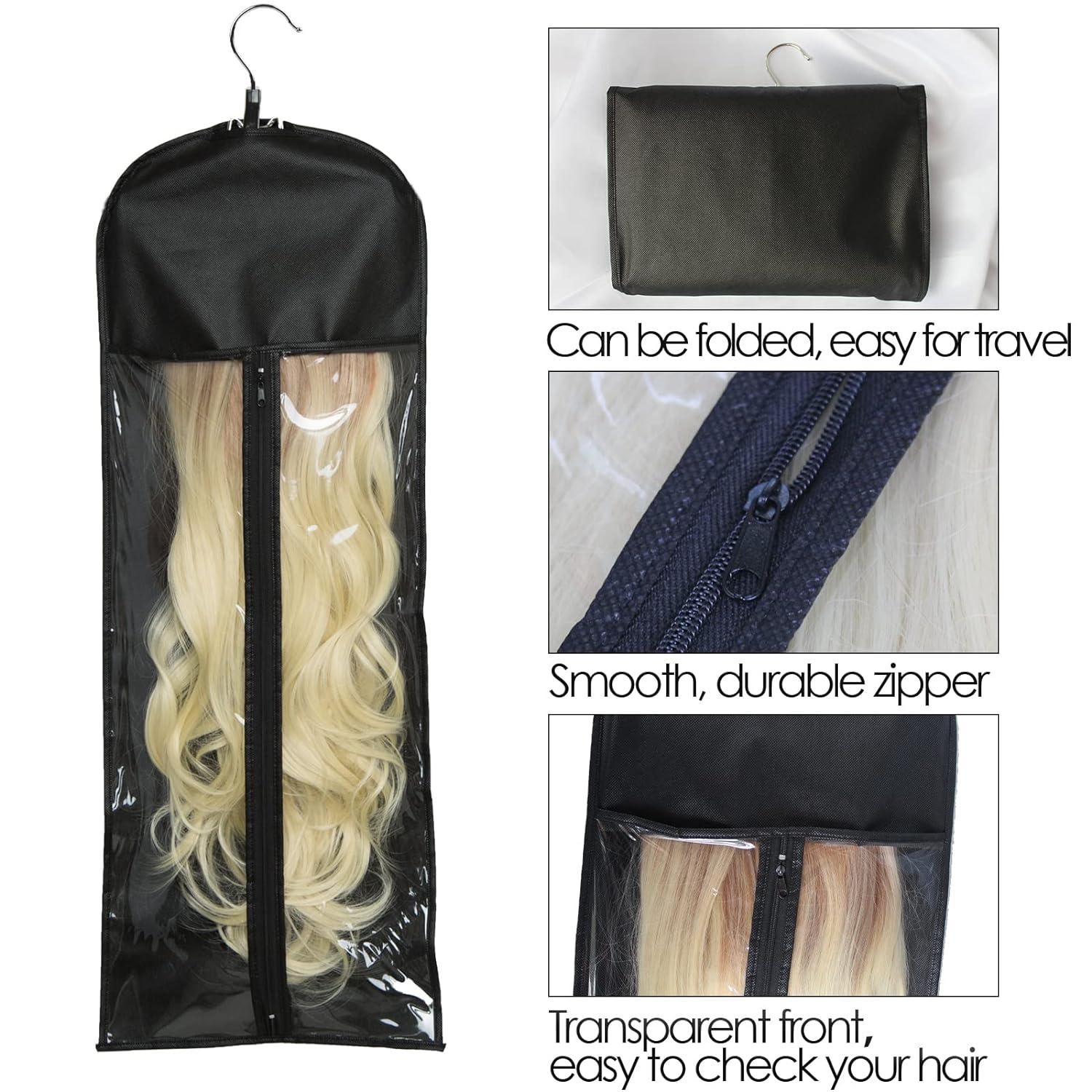 Hair Extension Holder, Extra Long Wig Storage Bag with Hanger, Wig