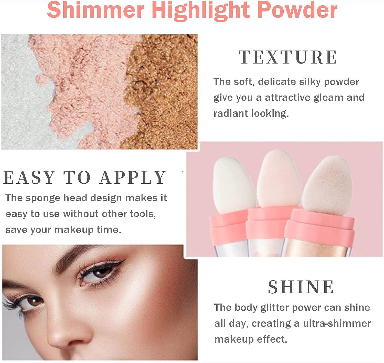 2 Pack Highlighter Powder Stick, Polvo de Hadas Body Glitter Highlighter Makeup, Face High Gloss Sparkle Loose Highlight Powder, Brightens Makeup