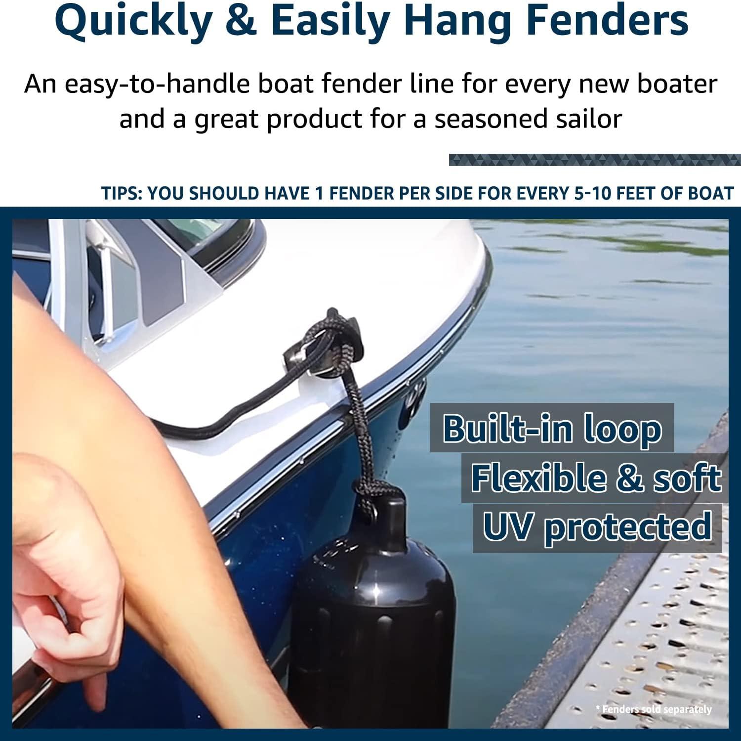 Fender Lines 4 Pack 3/8 Inch x 6 ft Premium Boat Fender Lines with