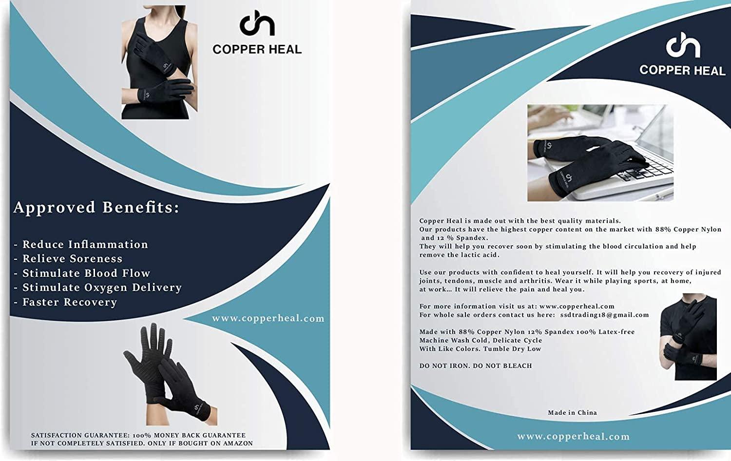 COPPER HEAL Arthritis Compression Full Gloves Rheumatoid Carpal Tunnel