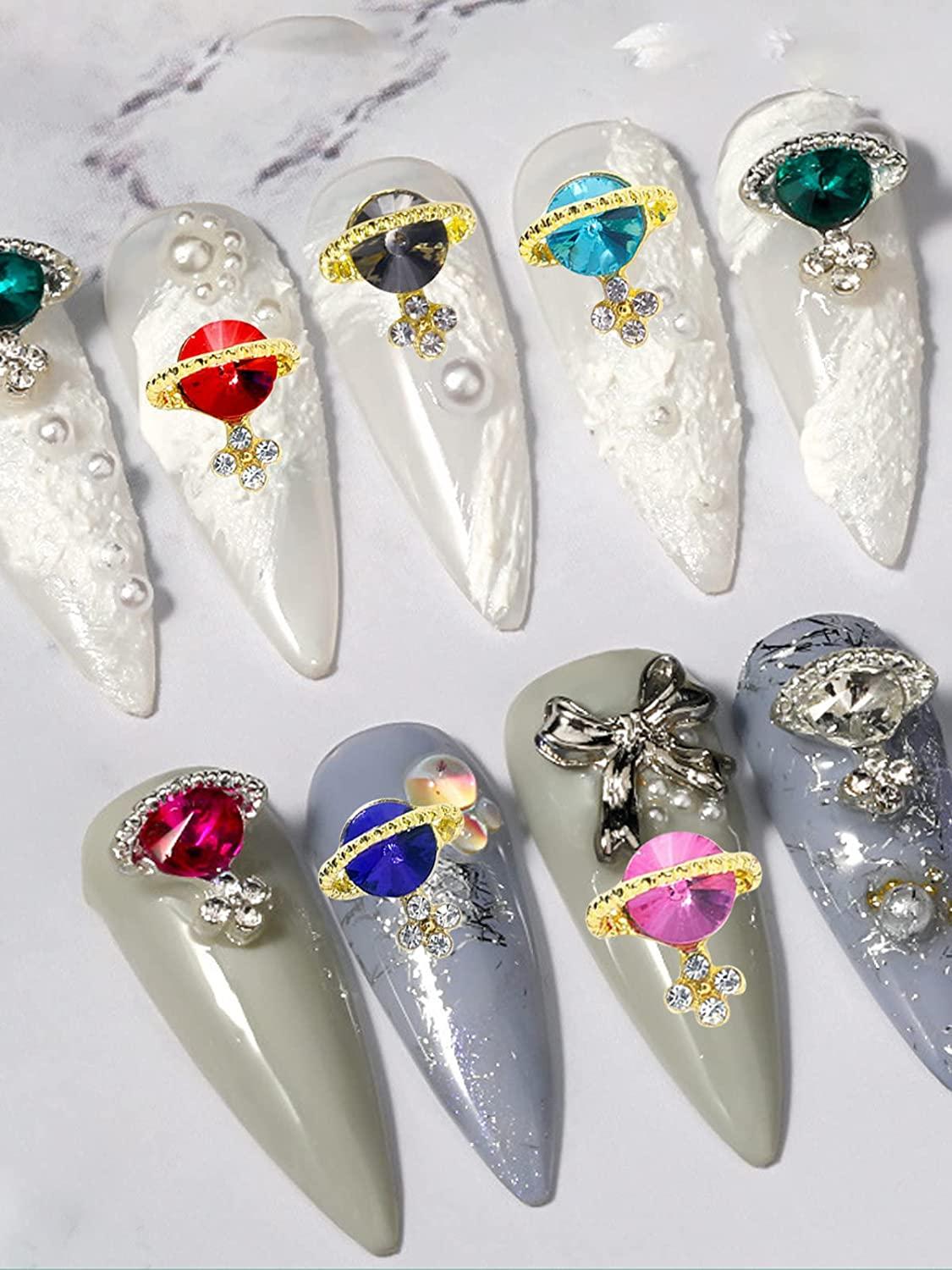 editTime 24pcs 3D Luxury Metal Alloy 24K Gold 3D Luxury Black Zircon Nail  Diamonds Rhinestone Charms Shiny Nail Crystal Gems Manicure Jewelry Studs