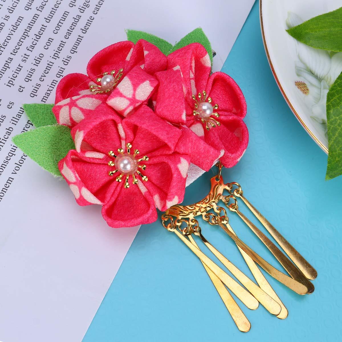 Lurrose Japanese Kimono Flower Hair Clips Tassel Hair Hairpins, 3Pcs Pink Metal Hair Accessories For Women