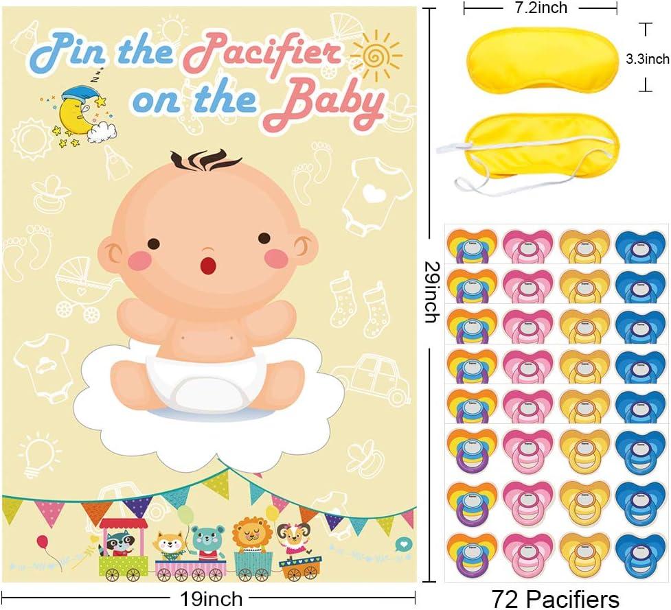 Hooqict Pin the Pacifier Game Poster w/ 72 Pacifiers Stickers Baby Shower & Birthday Party
