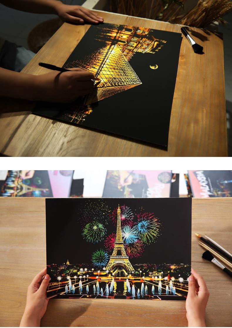 Glow In The Dark Scratch Kits,4X Rainbow Painting Paper With Pen Fun Sketch Card Creative Craft Toy For Kids Teens Adults