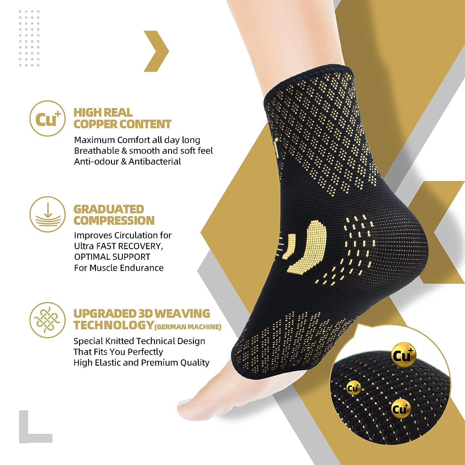 Lusenone Copper Ankle Brace Support for Women & Men (Pair), Best Ankle  Compression Sleeve Socks for Plantar Fasciitis, Sprained Ankle, Achilles  Tendon, Ankle Swelling, Pain Relief, Recovery, Sports Large Black - Copper