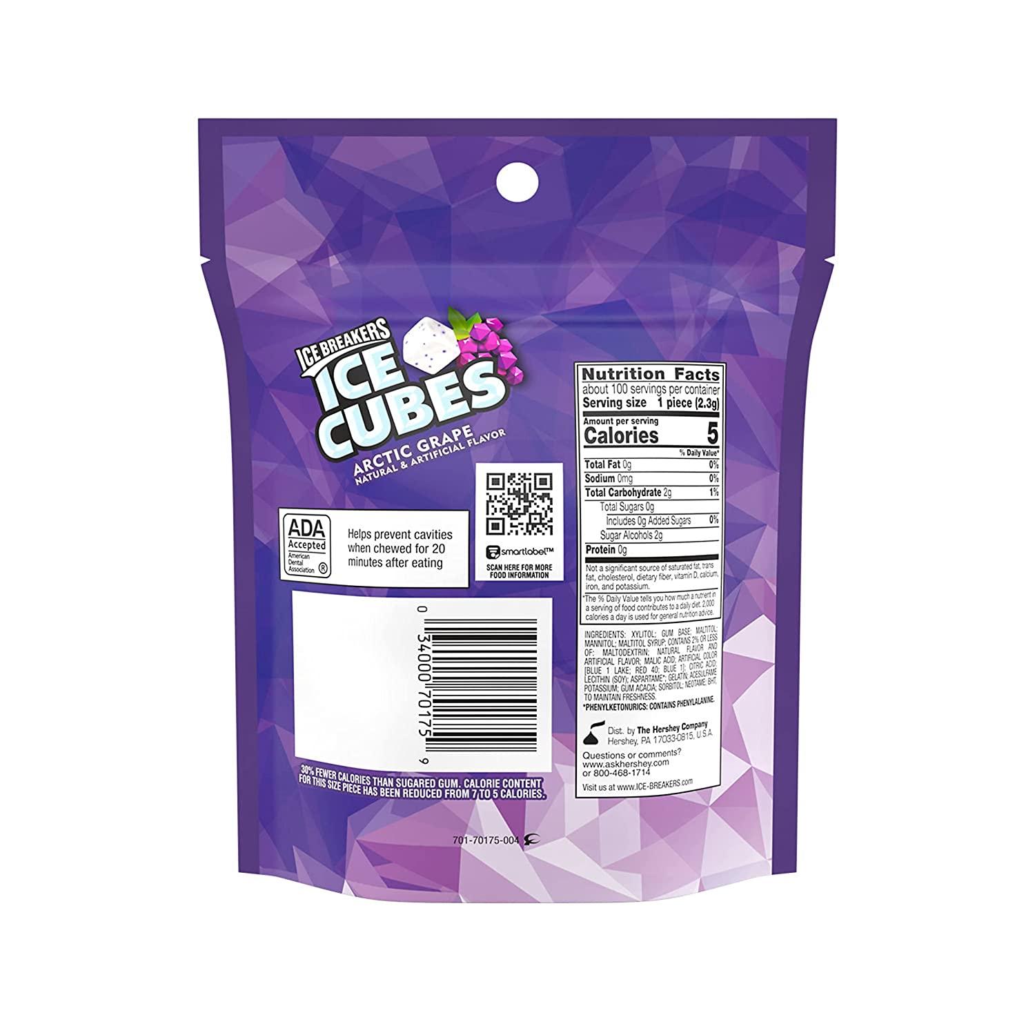 ICE BREAKERS ICE CUBES ARCTIC GRAPE Sugar Free Chewing Gum, Made with